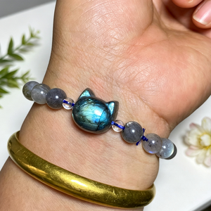 Pulsera de Labradorita Natural con Destellos Intensos, Dijes Tallados de Corazón/Luna/<span class=keywords><strong>Estrella</strong></span>/Cabeza de Gato, Pulsera Elástica de Cristal Curativo, Regalo de Joyería - Product Image 2