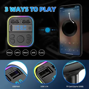 Carregador BT Handfree kit de chamadas Transmissor FM sem fio Blue-teeth para carro mp3 player com 7 luzes coloridas