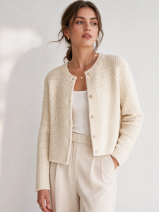 <span class=keywords><strong>Cardigan</strong></span> in Maglia Crema Stile Vintage Francese Personalizzato OEM ODM, Elegante Maglione a Maniche Lunghe Slim Fit per Donna, Stile Old Money - Product Image 1
