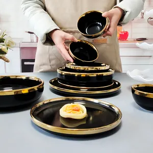 Conjunto de louça de cerâmica luxuosa com vidros, conjunto de pratos de cerâmica personalizados, pratos de cerâmica
