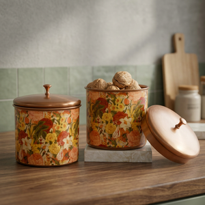Conteneur alimentaire floral avec couvercle, pot de rangement rond pour la cuisine, motif imprimé de style bohème - Product Image 4