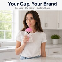 ZB Wholesale Gobelet ours en verre sodocalcique 20oz avec logo personnalisé, mignon, avec paille et couvercle, pour café glacé, jus, eau, cadeau de fête