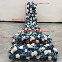 Camino de Mesa Floral Azul Marino y Blanco con Rosas Artificiales y Flores de Baby Breath para Decoración de Pasillos de Boda, Mesas y Fondos de Ceremonia