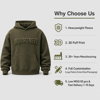 Sweat à capuche personnalisé pour homme avec impression en relief, logo 3D gaufré, molleton épais, épaules tombantes, coupe oversize, motif graphique olive, streetwear