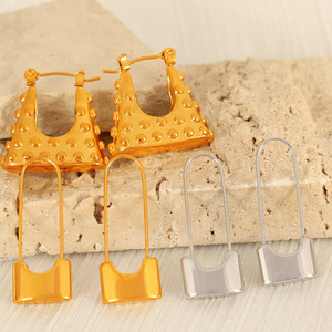 Pendientes con forma de candado de aleación de zinc, joyería de moda en oro y plata, pendientes para mujer EH359 0 - Product Image 1