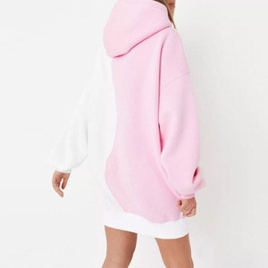 2024 nueva llegada blanco y rosa Color bloqueo Streetwear Sudadera con capucha vestido para mujer vestido con capucha de talla grande - Product Image 2