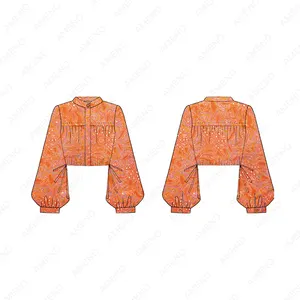 Blusas cortas plisadas informales elegantes de manga larga con cuello levantado para primavera y otoño de fabricante de ropa