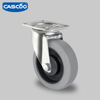 CASCOO Roues pivotantes industrielles neuves de 5 pouces à roulement à billes, en caoutchouc élastique, avec trou de fixation, avec frein, pour chariot à palettes et chariot de manutention