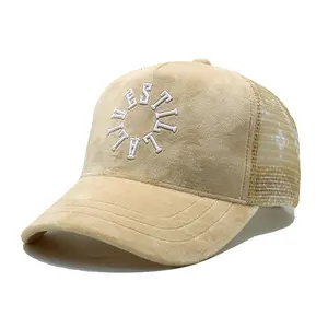 פרימיום Custom יוניסקס 5 פנל קטיפה רקמת לוגו כובע רשת כובעי נהג משאית