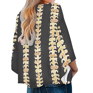 Chemisier et hauts d'été de luxe pour femmes à imprimé floral polynésien Elei, sur mesure, col en V, manches coude, en mousseline de soie - Product Image 2