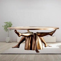 Table basse en verre à six pieds en laiton, design créatif, mobilier de salon simple et luxueux