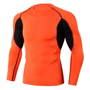 Men's Tight Fitness Sweatshirt Compression Long Sleeve Stretch Round Neck Rash Guard Long Sleeve Wholesale Fitness Quick Dry Men