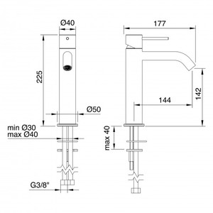 Treemme 40mm monoforo in acciaio inox lavabo miscelatore rubinetto per acqua calda e fredda - Product Image 2