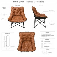 Fauteuil de salon en PU robuste et surdimensionné, pliable, capacité de charge de 150 kg, structure métallique de 16*1,5 mm, pour la maison et l'extérieur