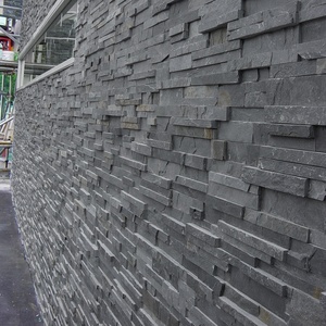 Rivestimento Murale in Pietra Naturale d'Ardesia a Forma di Z, Grigio e Nero, Economico, da Produttore all'Ingrosso per Facciate in Pietra di Coltura - Product Image 1
