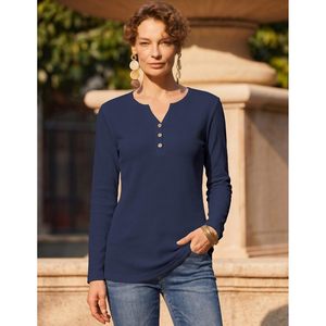 FOXA Blusa de punto gofrado de manga larga para mujer, cuello en V, con botones, ajuste holgado, estilo casual elegante, jersey básico, Otoño 2026 - Product Image 5