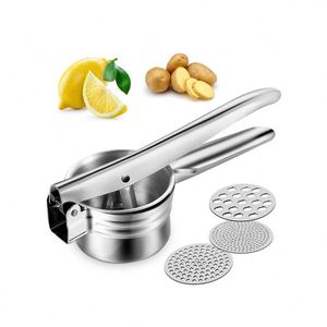 Presse-purée manuelle en acier inoxydable pour la cuisine avec 3 disques de réglage de la finesse, presse-purée à pommes de terre - Product Image 1