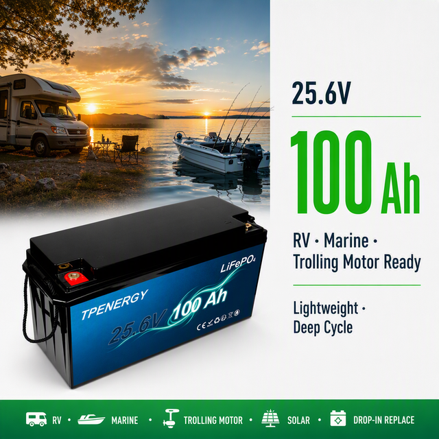TPENERGY 24V 100Ah LiFePO4 Battery RV Camper Van Marine Boat Trolling Motor Drop-In Replace Lead Acid BMS