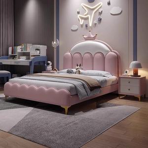 <span class=keywords><strong>Cama</strong></span> Individual Moderna y Sencilla para Niños, Color Rosa, de Madera Maciza, con Diseño de Corona, para Niños y Niñas, con Tapicería de Cuero Artificial, Disponible en Tamaños Completos - Product Image 1