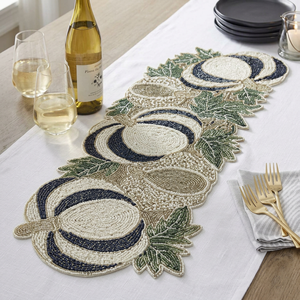 Camino de Mesa Rústico de Lino Bordado con Diseño de Hojas para Decoración del Hogar - Product Image 1