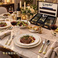 Ensemble de couverts en acier inoxydable plaqué or 20 pièces, boîte cadeau de luxe, fabrication artisanale, bord dentelé ambidextre, élégant, spécial dîner
