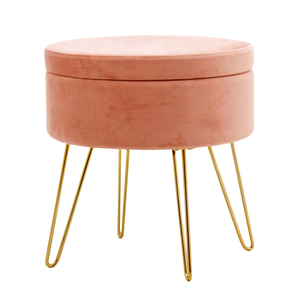 HStex — meuble pliable classique avec pieds en or, canapé rond rose de rangement, plateau repose-pieds, tabouret de siège, version française - Product Image 2
