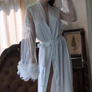 Al por mayor, de lujo, bata de satén de color liso, pijama y camisón con bordado y patchwork de moda - Product Image 5