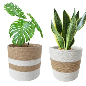 Cotton Rope Plant Basket Cotton Rope Plant Basket Rope Woven Basket Pot Indoor Planter Up 10 11 Inch For Storage Laundry Picnic Plant Pot