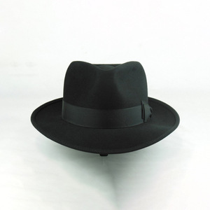 Chapeau Fedora noir avec chapeau décoratif de tissage en feutre de <span class=keywords><strong>laine</strong></span> <span class=keywords><strong>pure</strong></span> à bord court pour la pêche et la scène décontractée - Product Image 1