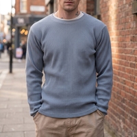 T-shirts pour hommes en tricot gaufré, T-shirts à manches longues, hauts à col rond pour hommes, T-shirt gaufré durable, vêtements personnalisés pour hommes