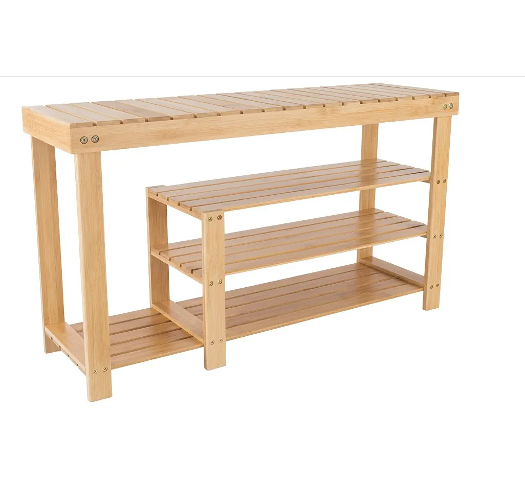 Multifunctional Stool Wooden Storage Sturdy Bamboo Shoe Rack Bench Bathroom 4-Tiers Shelf Bamboo Shoe Bench Furniture