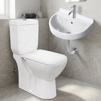 Ensemble de toilette et d'évier à double chasse d'eau avec piège en P en céramique monté au sol