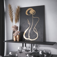 Peinture à l'huile abstraite de luxe, femme dos nu, texture or noir, art mural pour la maison