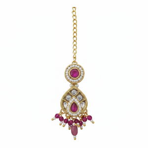 Maangtikka antique plaqué or avec pierres de cristal et perles Ornement de tête de mariée pour événements festifs - Product Image 2