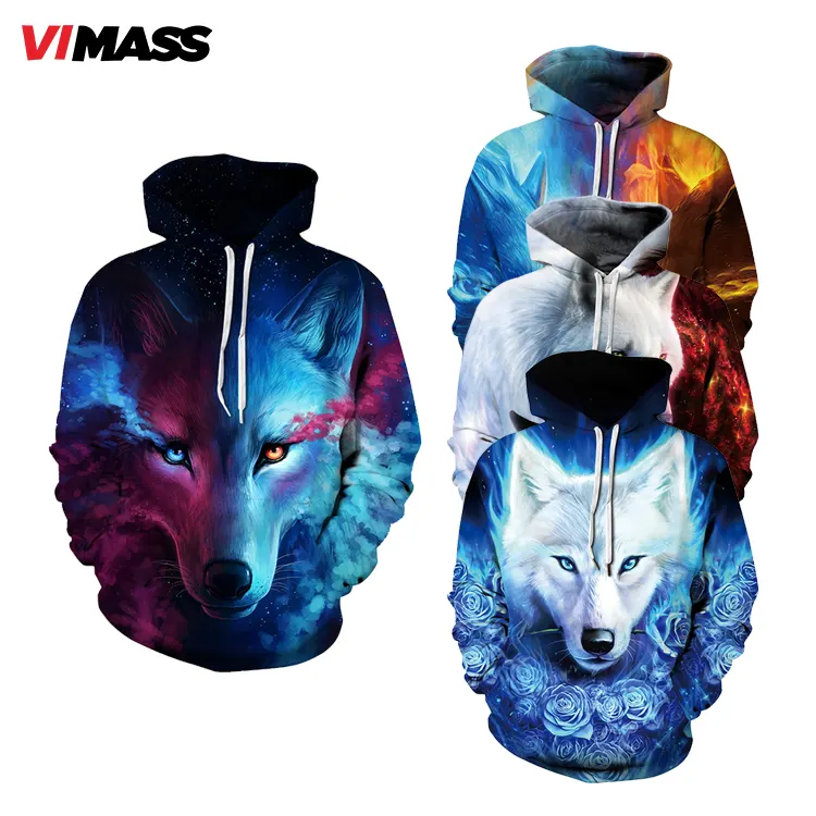 Personnalisé Unisexe Pull 3d Polyester 3d Loup À Capuche Impression Sublimation À Capuche Loup À Capuche Pour Homme