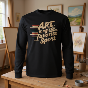 T-shirt à manches longues avec peinture artistique rétro, est mon sport préféré - Product Image 3
