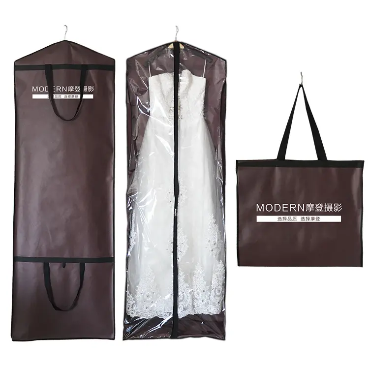 Sac de rangement avec logo personnalisé portable pliable pour robe de mariée longue poussière housse pour robe de mariage vêtement