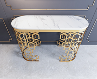 Tables consoles pour meubles de salon table basse de luxe en acier inoxydable doré avec dessus en marbre Table basse d'entrée