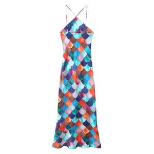 Vestido largo Halter para mujer Retro contraste Color sin mangas ceñido al cuerpo estampado bata 2025 elegante Primavera Verano señora fiesta vestidos de playa - Product Image 4