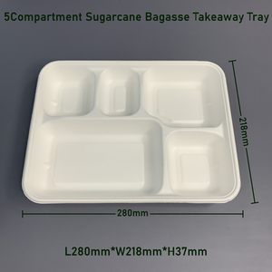 Assiettes de bagasse de canne à sucre à <span class=keywords><strong>5</strong></span> <span class=keywords><strong>compartiments</strong></span> Conteneur de boîte de restauration rapide <span class=keywords><strong>Plateau</strong></span> de <span class=keywords><strong>repas</strong></span> écologique - Product Image 2