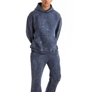 Best Selling Custom Logo Men Winter Acid Wash Tracksuit 100% Cotton Streetwear Breathable Eco-Friendly - Product Image 1