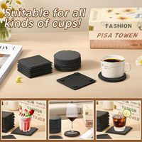 Lot de 50 sous-verres modernes en ardoise noire de 4 pouces, gravés au laser, avec fond anti-rayures, sous-verres de bar en marbre