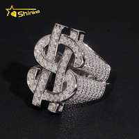 Bague Iced Out en Argent 925 avec Symbole Dollar et Moissanite VVS, Bijou Bling Bling Entièrement Sertie de Diamants pour Homme