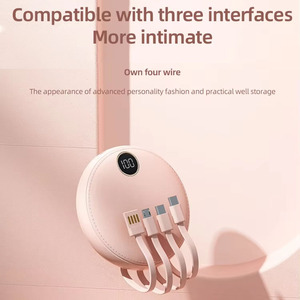 Banco de Energía Portátil de 10000 mAh con 4 Cables Integrados, Pantalla LED, <span class=keywords><strong>Cargador</strong></span> de Batería Externo <span class=keywords><strong>Redondo</strong></span> con Logotipo Personalizado para iPhone y <span class=keywords><strong>Samsung</strong></span> - Product Image 3