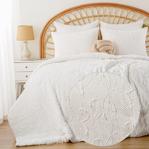 Tuyệt đẹp Trọng lượng nhẹ Boho tồi tàn Chic tuyết trắng lá Jacquard thêu Vua Kích thước <span class=keywords><strong>Comforter</strong></span> Set - Product Image 1