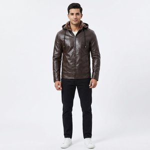 Winter Men's Genuine Leather Motorcycle Hooded Jacket <b>Canvas</b> Breathable Casual Fashion - Product Image 1