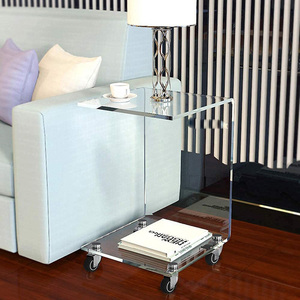 Di alta qualità durevole a forma di C rotondo in acrilico chiaro divano lato ruote da tavolo Design moderno per mobili per la casa per soggiorno camera da letto - Product Image 5