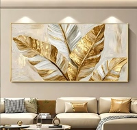 Peinture murale sur toile texturée Feuille de bananier dorée, Art abstrait moderne avec feuille métallisée, Décoration de luxe pour la maison, pour salon et hôtel, Vente en gros