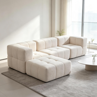 Canapé modulaire en tissu bouclé avec éponge haute densité, emballé sous vide, canapé sectionnel combinable pour petit appartement crème