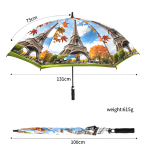 Paraguas de golf de apertura automática, doble cubierta, 130 cm de diámetro, con estampado de la Torre Eiffel, automático, resistente al viento, protección contra el sol y la lluvia. - Product Image 1